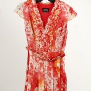 NWOT ADRIANNA PAPELL Women’s Multicolor Floral Silk Belted Ruffle Dress, Size 6P